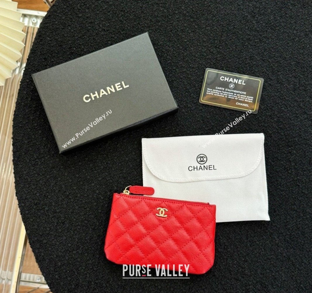 Chanel Grained Calfskin Classic Zipped Case Pouch Red 2024 0617 (HY-240617141)