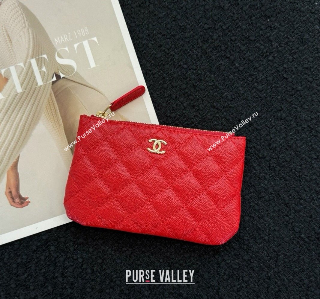 Chanel Grained Calfskin Classic Zipped Case Pouch Red 2024 0617 (HY-240617141)