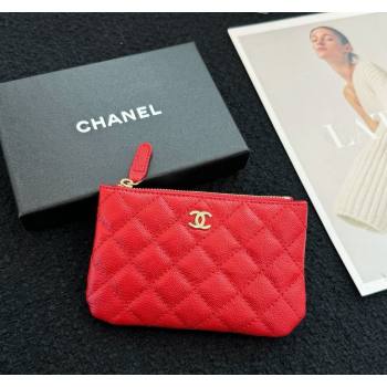 Chanel Grained Calfskin Classic Zipped Case Pouch Red 2024 0617 (HY-240617141)