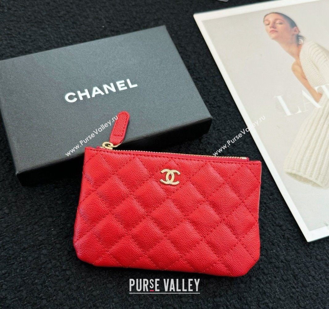 Chanel Grained Calfskin Classic Zipped Case Pouch Red 2024 0617 (HY-240617141)