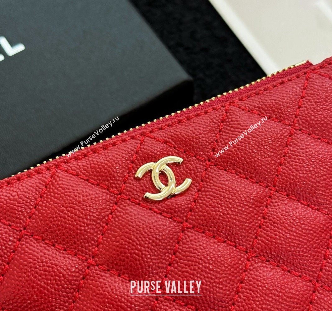 Chanel Grained Calfskin Classic Zipped Case Pouch Red 2024 0617 (HY-240617141)