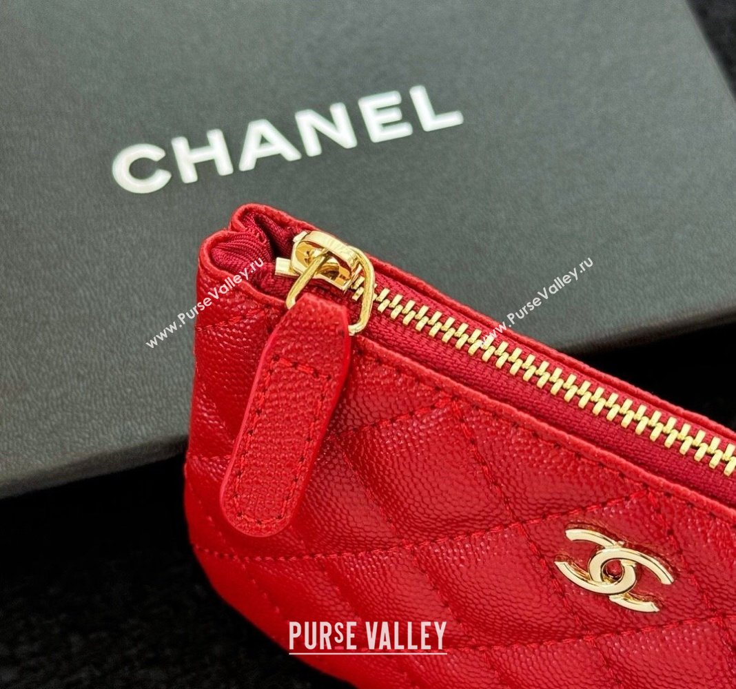 Chanel Grained Calfskin Classic Zipped Case Pouch Red 2024 0617 (HY-240617141)