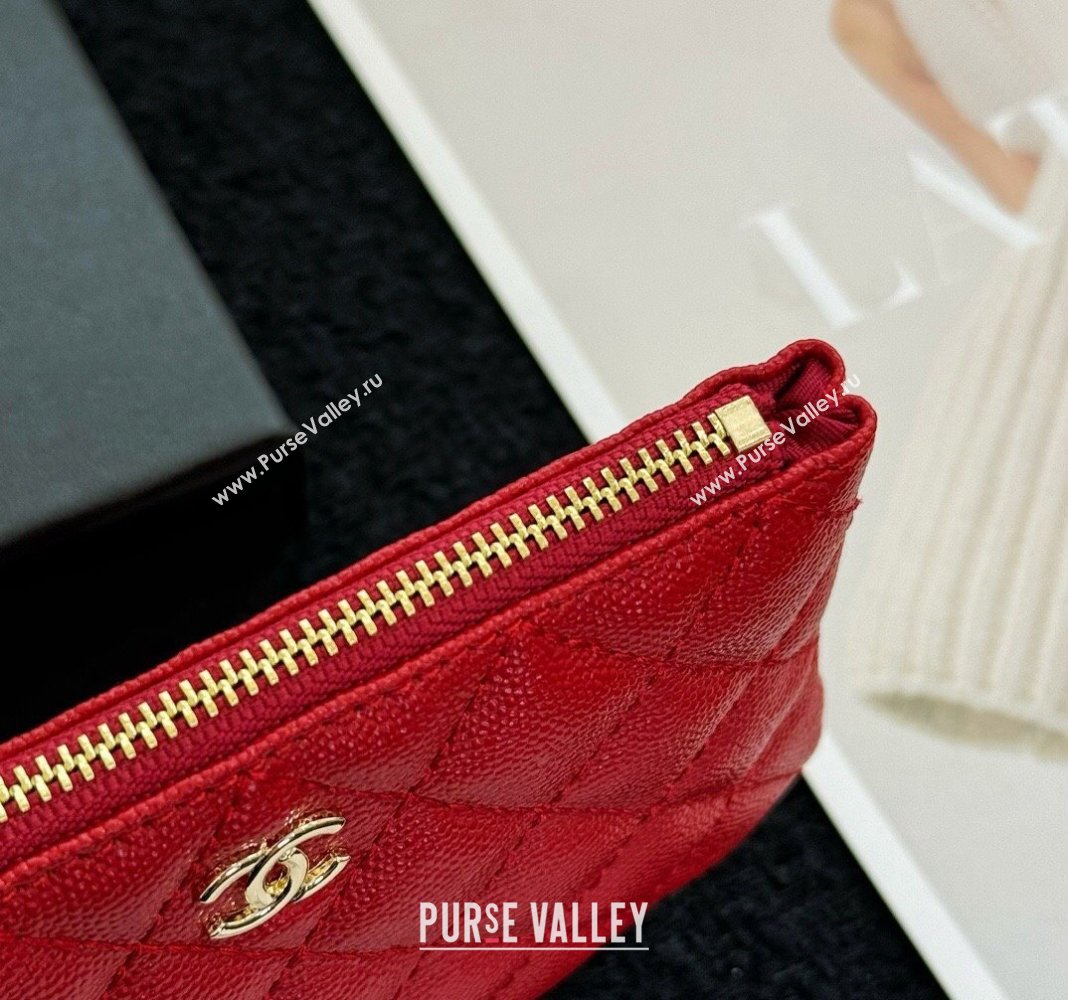 Chanel Grained Calfskin Classic Zipped Case Pouch Red 2024 0617 (HY-240617141)