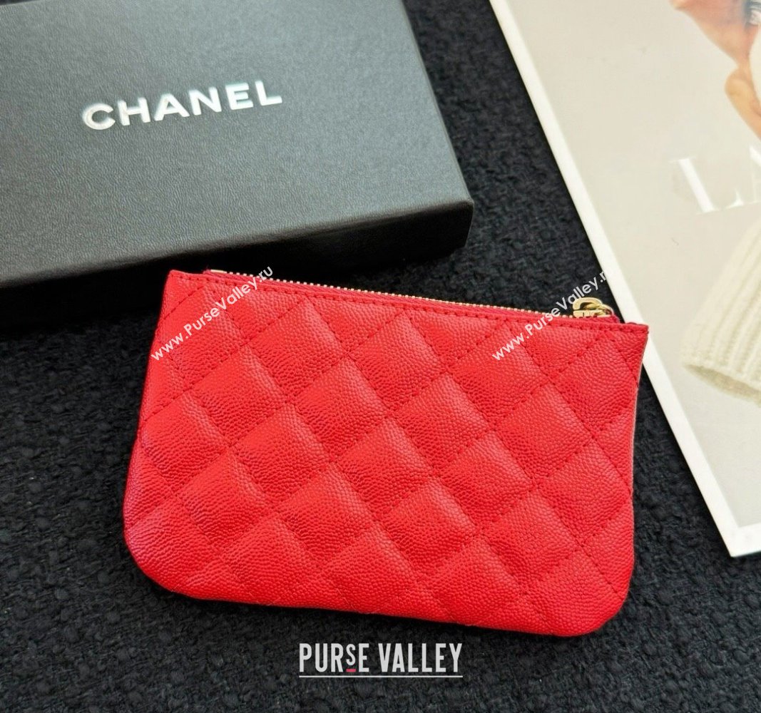 Chanel Grained Calfskin Classic Zipped Case Pouch Red 2024 0617 (HY-240617141)