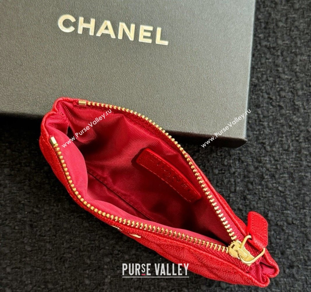 Chanel Grained Calfskin Classic Zipped Case Pouch Red 2024 0617 (HY-240617141)