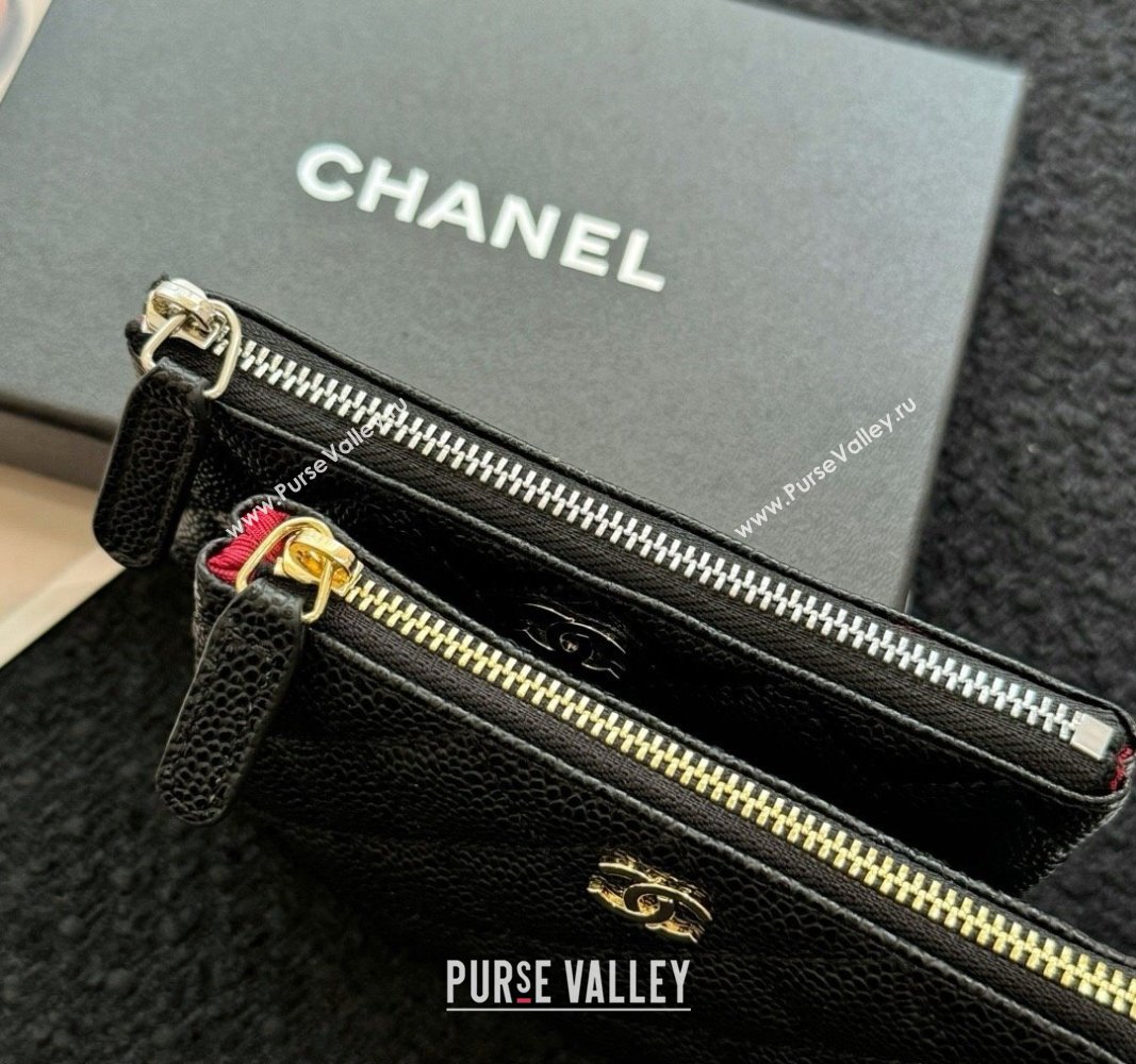 Chanel Grained Calfskin Classic Zipped Case Pouch Black/Gold 2024 0617 (HY-240617146)