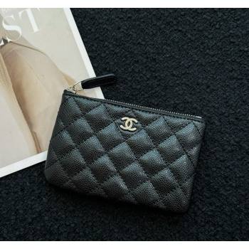 Chanel Grained Calfskin Classic Zipped Case Pouch Black/Gold 2024 0617 (HY-240617146)