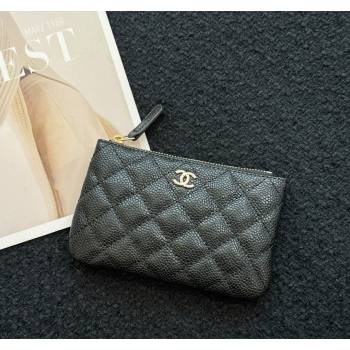 Chanel Grained Calfskin Classic Zipped Case Pouch Black/Silver 2024 0617 (HY-240617147)