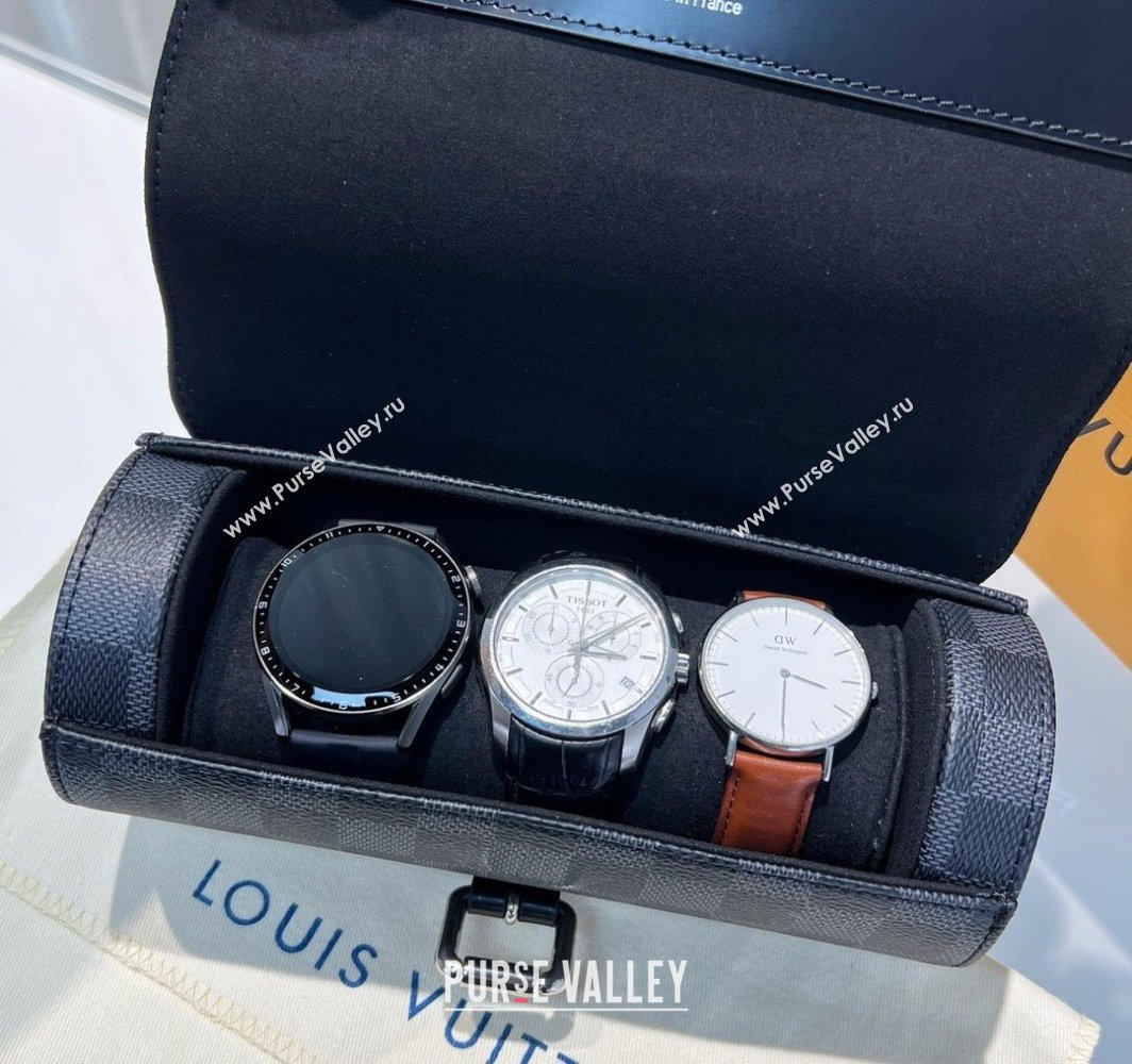 Louis Vuitton Watch Case 3 Black Damier Graphite 2025 M47530 (HY-250312024)