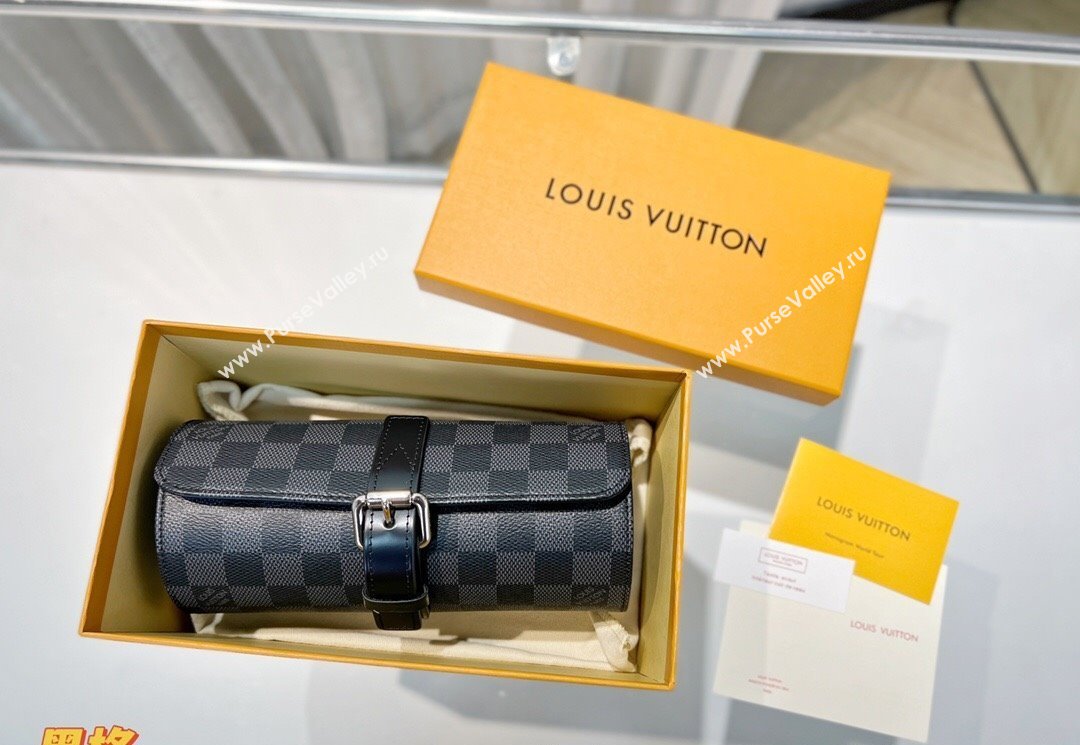 Louis Vuitton Watch Case 3 Black Damier Graphite 2025 M47530 (HY-250312024)