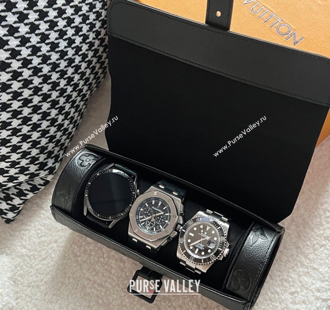Louis Vuitton Watch Case 3 Black Monogram Grained 2025 M47530 (HY-250312027)