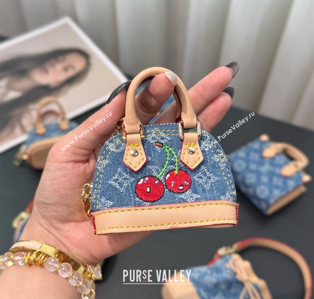 Louis Vuitton LV x TM Cerise Cherry Micro Alma Pouch Bag Charm Denim Blue 2025 0721 (HY-250721118)