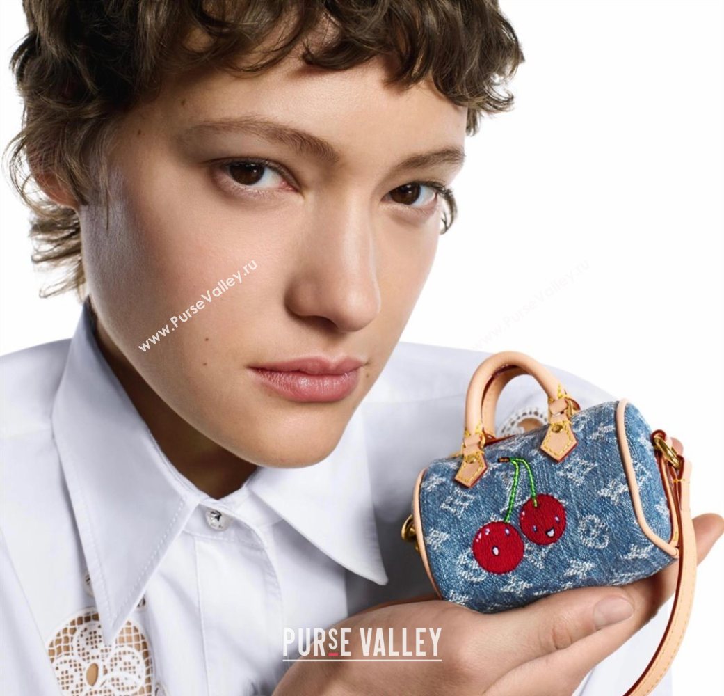 Louis Vuitton LV x TM Cerise Cherry Micro Speedy Pouch Bag Charm Denim Blue 2025 M02535 (HY-250721119)