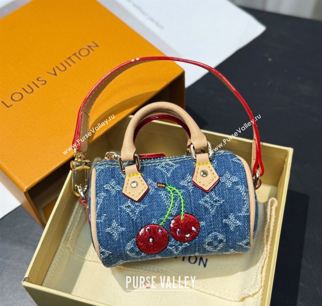 Louis Vuitton LV x TM Cerise Cherry Micro Speedy Pouch Bag Charm Denim Blue 2025 M02535 (HY-250721119)