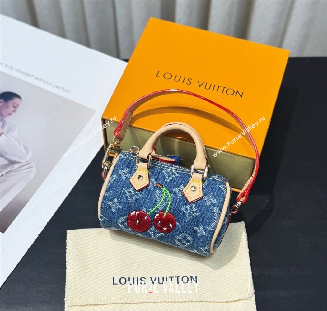 Louis Vuitton LV x TM Cerise Cherry Micro Speedy Pouch Bag Charm Denim Blue 2025 M02535 (HY-250721119)