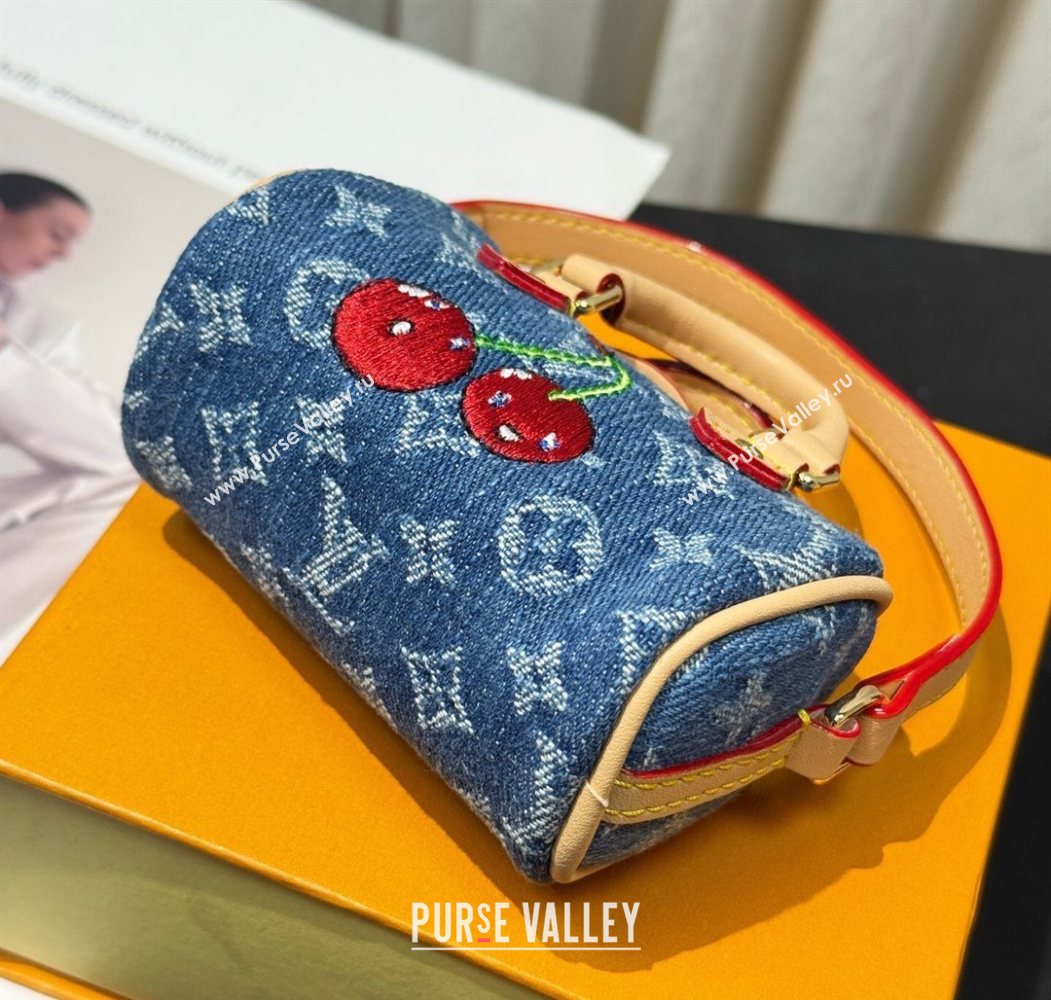 Louis Vuitton LV x TM Cerise Cherry Micro Speedy Pouch Bag Charm Denim Blue 2025 M02535 (HY-250721119)