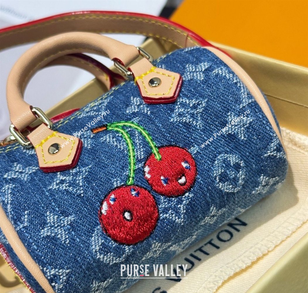 Louis Vuitton LV x TM Cerise Cherry Micro Speedy Pouch Bag Charm Denim Blue 2025 M02535 (HY-250721119)