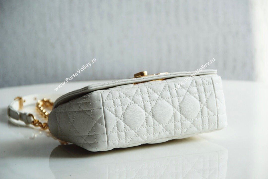 Dior Small Caro Chain Bag in Soft Cannage Calfskin White 2024 (DMZ-24052222)