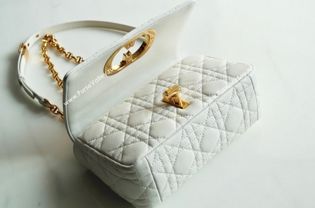 Dior Small Caro Chain Bag in Soft Cannage Calfskin White 2024 (DMZ-24052222)