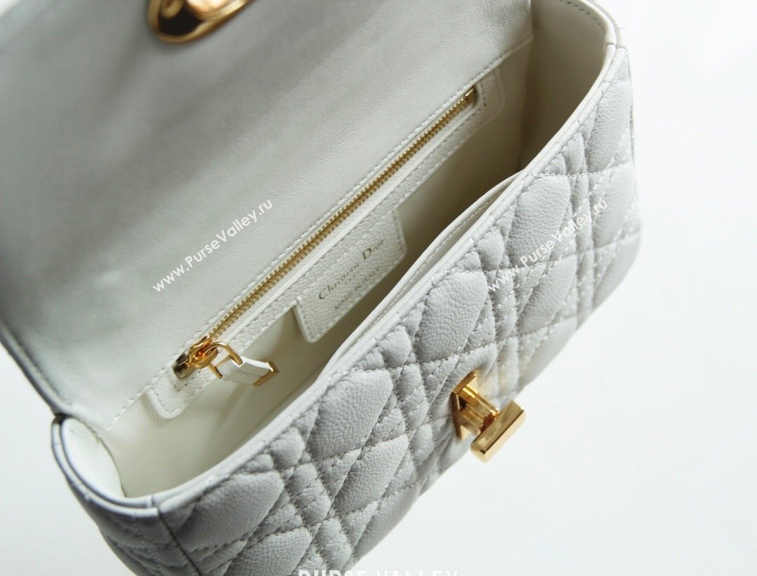 Dior Small Caro Chain Bag in Soft Cannage Calfskin White 2024 (DMZ-24052222)