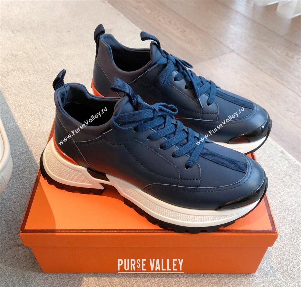 Hermes Mens Just Sneakers in Leather and Fabric Dark Blue 2025 0226 (XC-250226001)