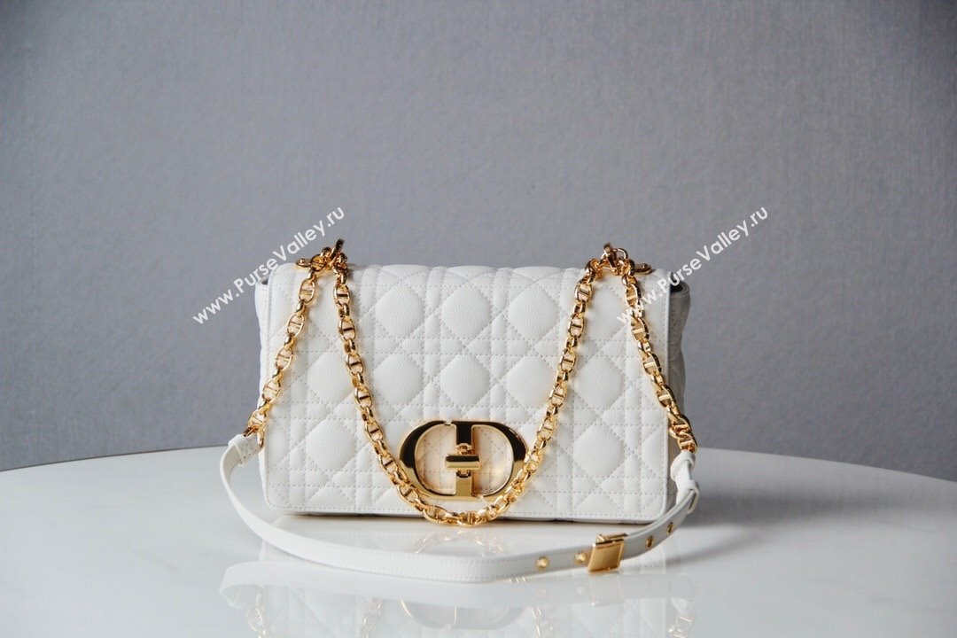 Dior Medium Caro Chain Bag in Soft Cannage Calfskin White 2024 (DMZ-24052223)