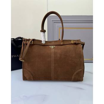 Prada Large suede handbag 1BA439 Cocoa Brown 2024 (YZ-240921049)