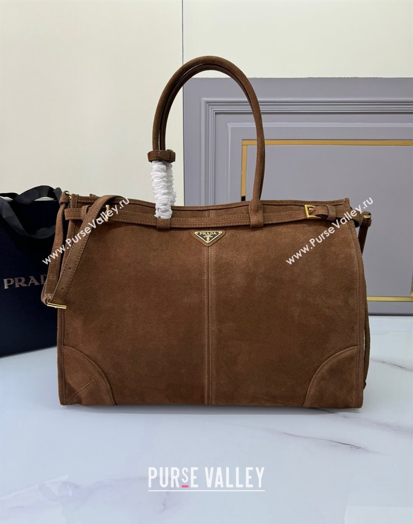 Prada Large suede handbag 1BA439 Cocoa Brown 2024 (YZ-240921049)