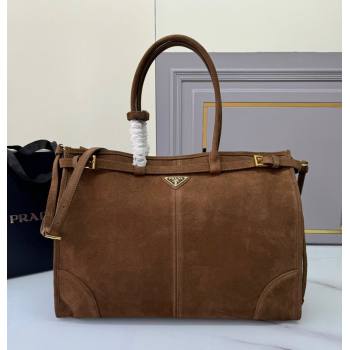 Prada Bonnie Large suede handbag 1BA439 Cocoa Brown 2024 (YZ-250521023)