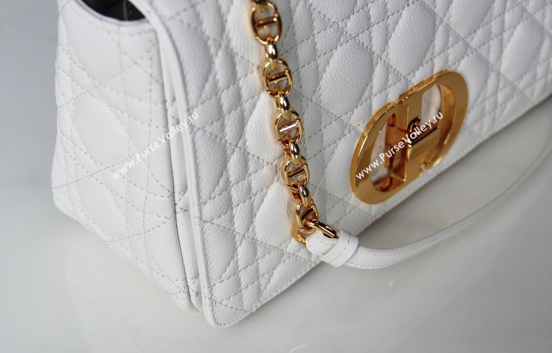 Dior Medium Caro Chain Bag in Soft Cannage Calfskin White 2024 (DMZ-24052223)