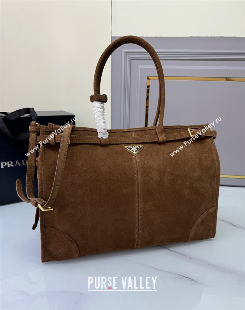 Prada Bonnie Large suede handbag 1BA439 Cocoa Brown 2024 (YZ-250521023)