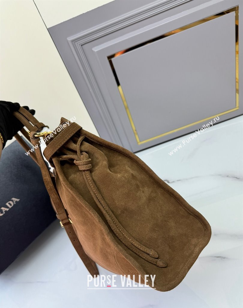 Prada Bonnie Large suede handbag 1BA439 Cocoa Brown 2024 (YZ-250521023)