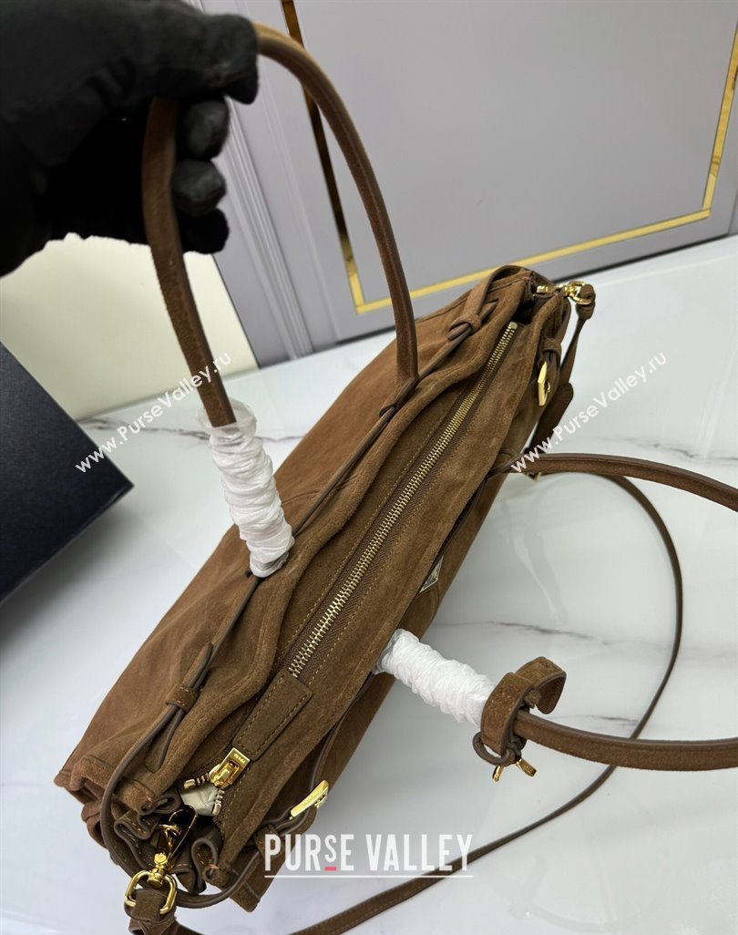 Prada Bonnie Large suede handbag 1BA439 Cocoa Brown 2024 (YZ-250521023)