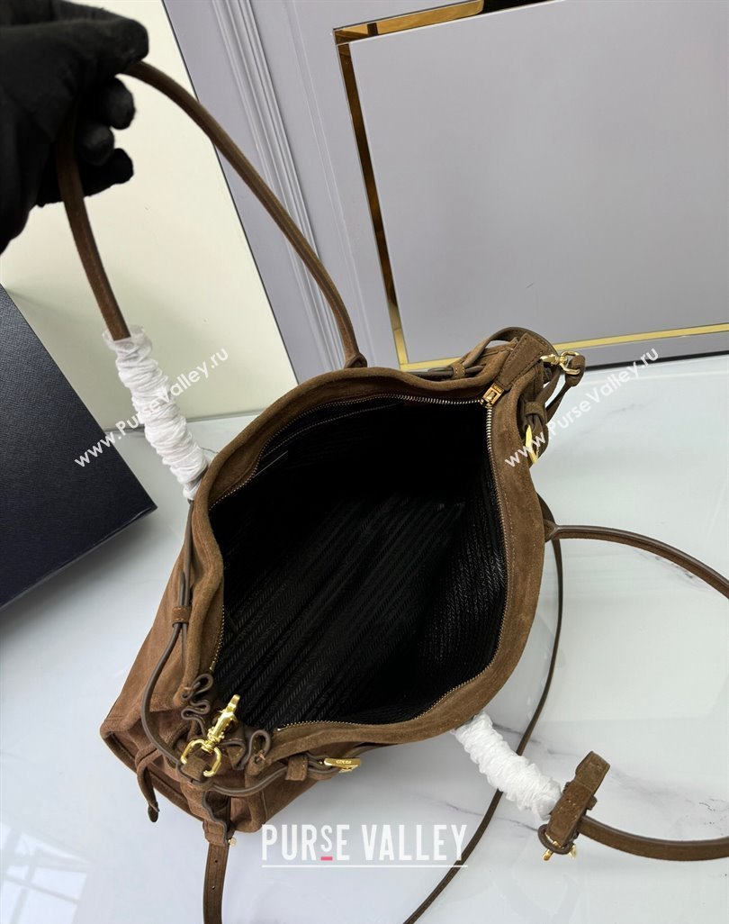 Prada Bonnie Large suede handbag 1BA439 Cocoa Brown 2024 (YZ-250521023)