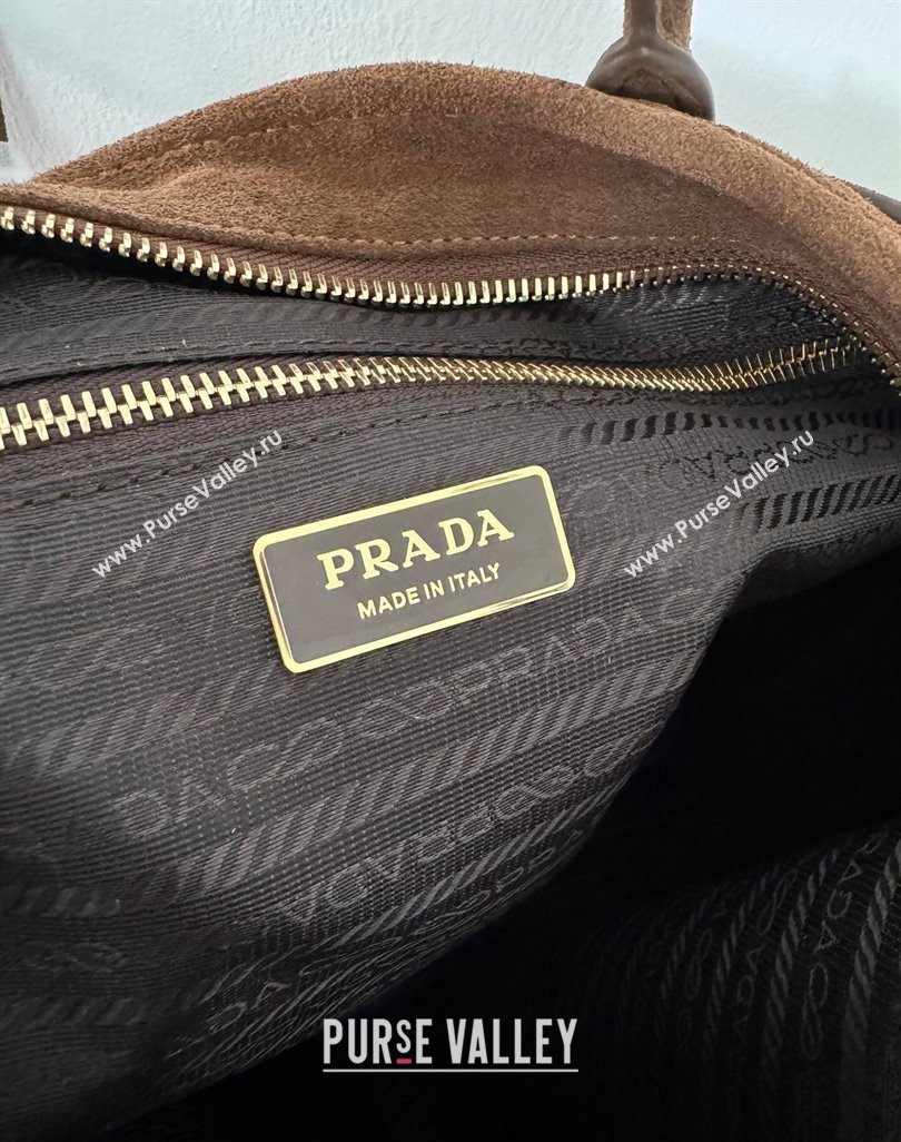 Prada Bonnie Large suede handbag 1BA439 Cocoa Brown 2024 (YZ-250521023)