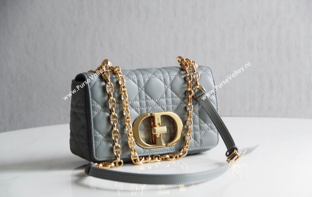 Dior Small Caro Chain Bag in Soft Cannage Calfskin Gray 2024 (DMZ-24052225)