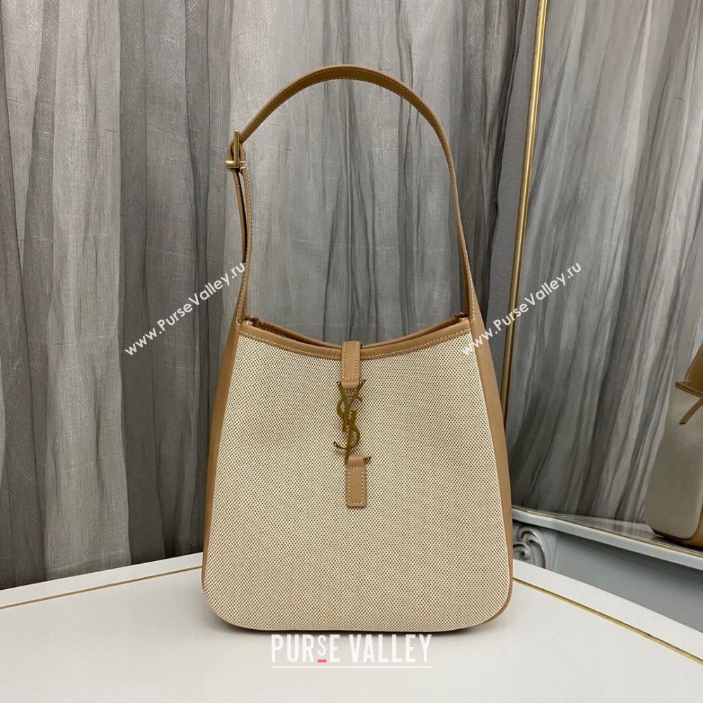 Saint Laurent LE 5 À 7 Soft Small Hobo Bag in Canvas and Leather 713938 Apricot 2023 (nana-231129052)