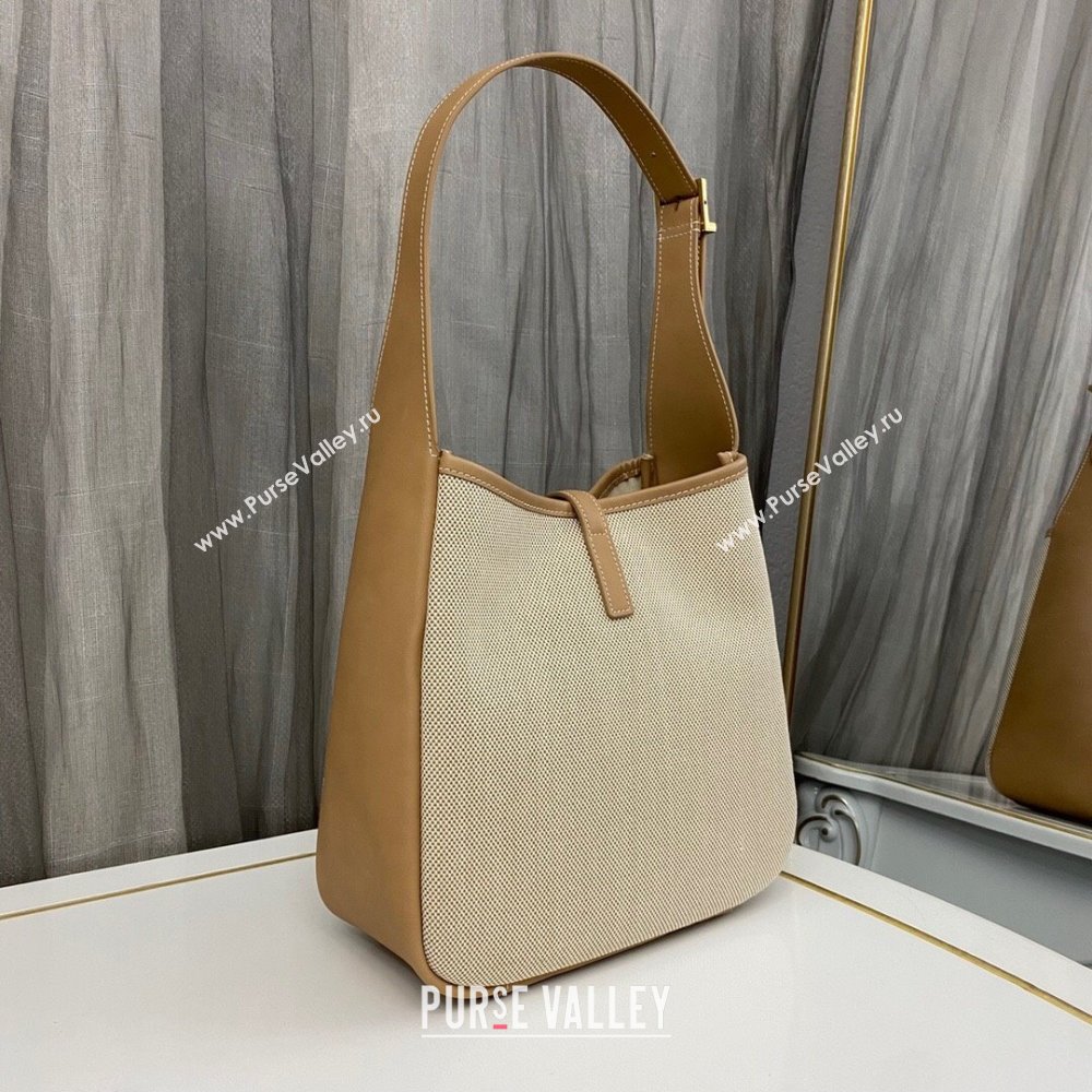 Saint Laurent LE 5 À 7 Soft Small Hobo Bag in Canvas and Leather 713938 Apricot 2023 (nana-231129052)