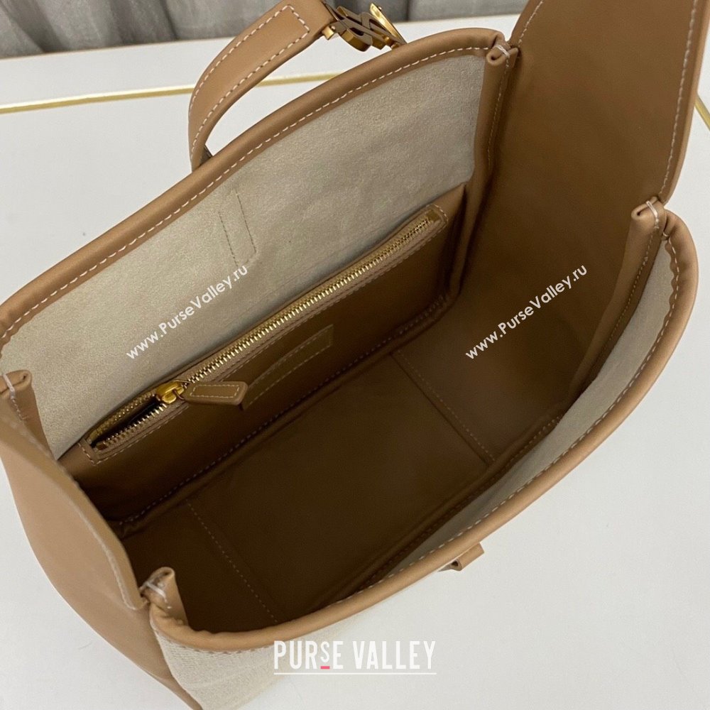 Saint Laurent LE 5 À 7 Soft Small Hobo Bag in Canvas and Leather 713938 Apricot 2023 (nana-231129052)