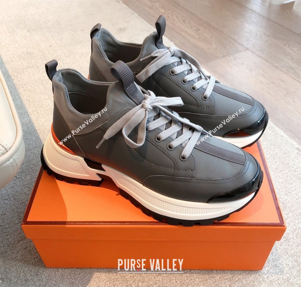 Hermes Mens Just Sneakers in Leather and Fabric Dark Grey 2025 0226 (XC-250226005)