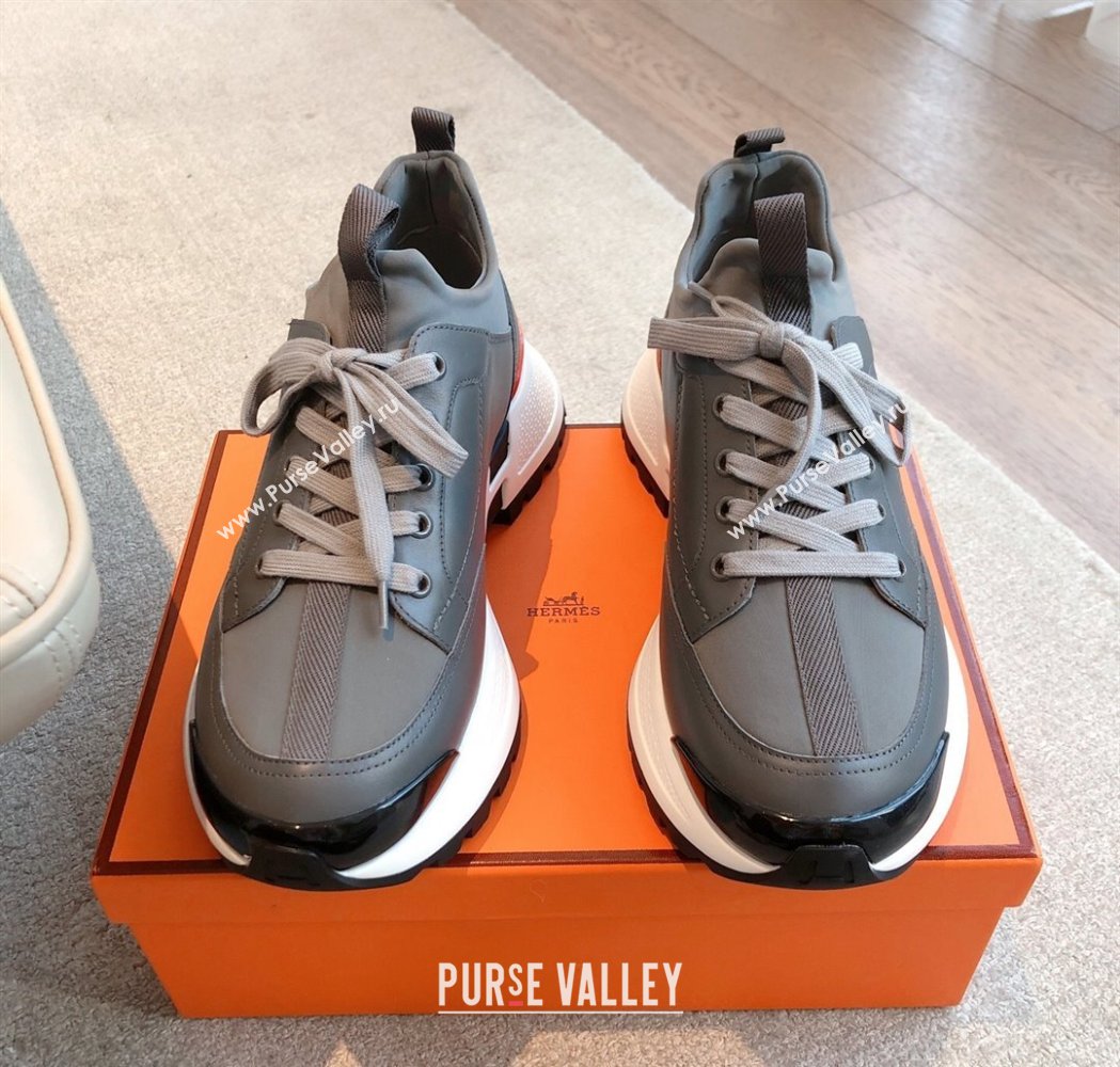 Hermes Mens Just Sneakers in Leather and Fabric Dark Grey 2025 0226 (XC-250226005)
