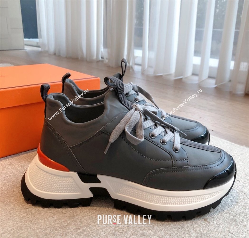 Hermes Mens Just Sneakers in Leather and Fabric Dark Grey 2025 0226 (XC-250226005)