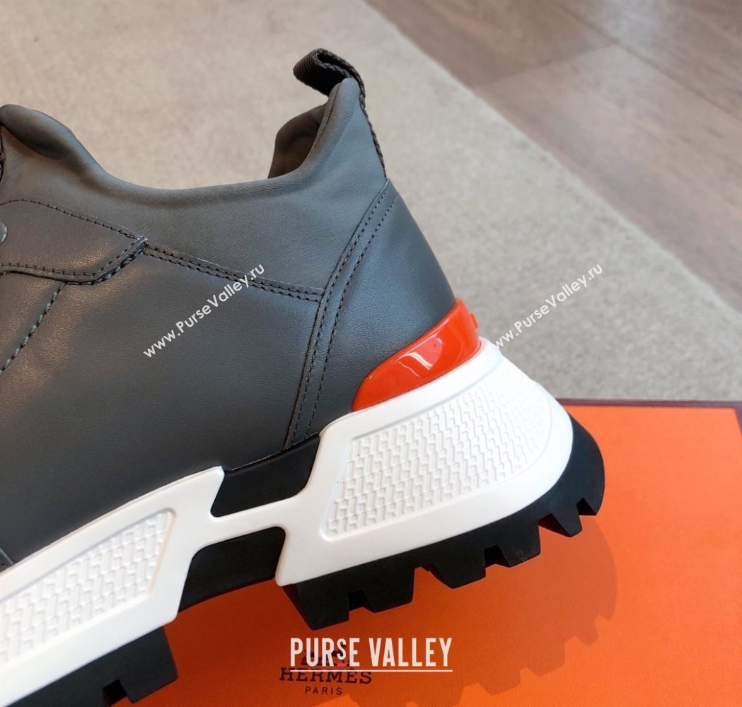 Hermes Mens Just Sneakers in Leather and Fabric Dark Grey 2025 0226 (XC-250226005)