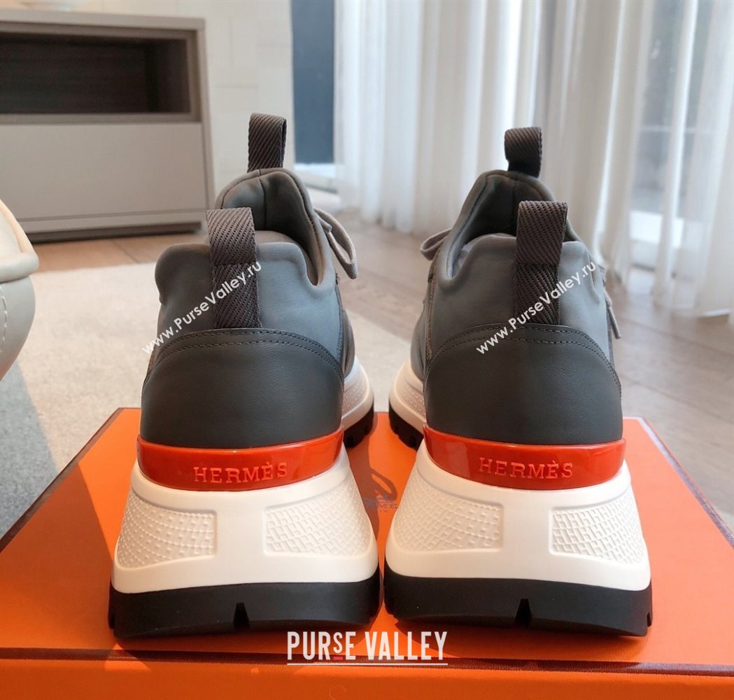 Hermes Mens Just Sneakers in Leather and Fabric Dark Grey 2025 0226 (XC-250226005)