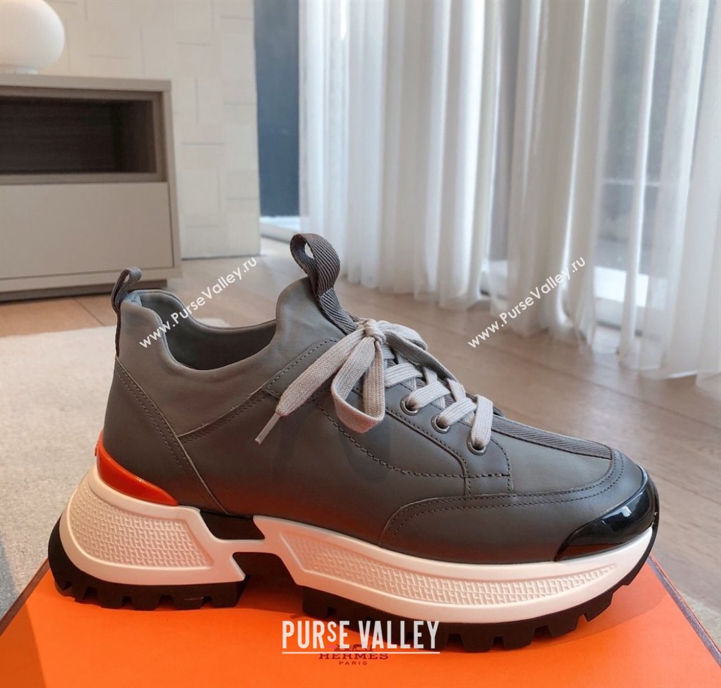 Hermes Mens Just Sneakers in Leather and Fabric Dark Grey 2025 0226 (XC-250226005)