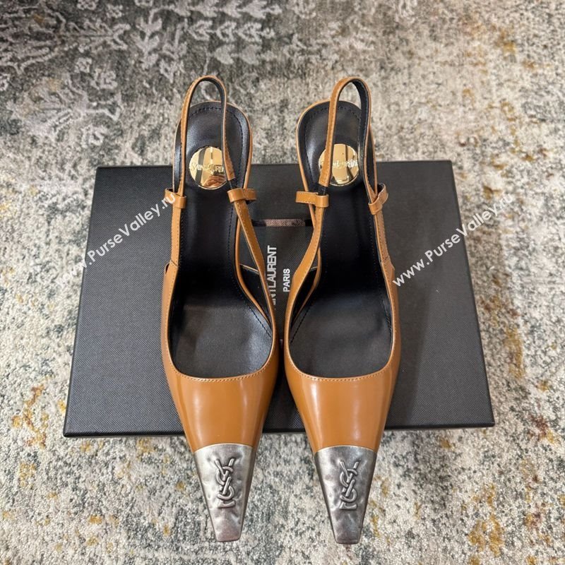 Saint Laurent Slingback Pumps 10.5cm in Shiny Leather Orange/Silver 2025 1028 (MD-251028100)