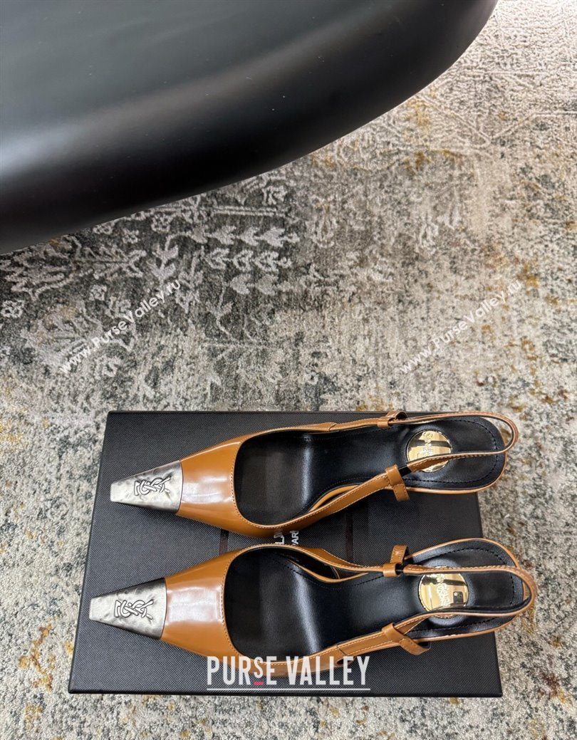 Saint Laurent Slingback Pumps 10.5cm in Shiny Leather Orange/Silver 2025 1028 (MD-251028100)