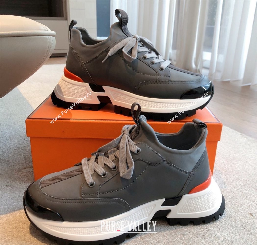 Hermes Mens Just Sneakers in Leather and Fabric Dark Grey 2025 0226 (XC-250226005)