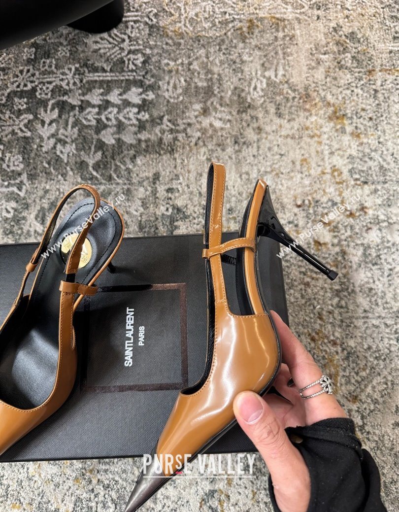 Saint Laurent Slingback Pumps 10.5cm in Shiny Leather Orange/Silver 2025 1028 (MD-251028100)