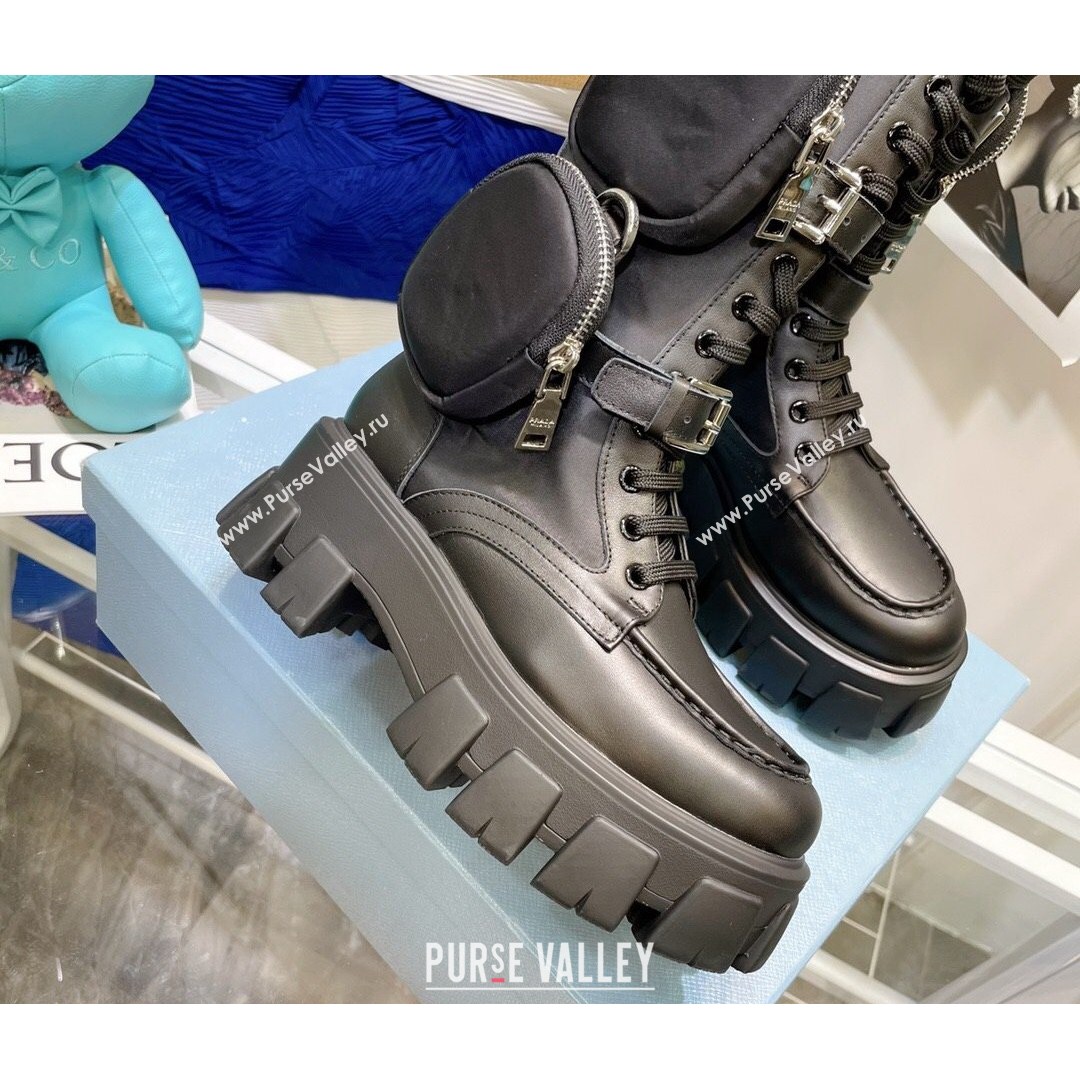 Prada Monolith Calfskin and Nylon Boots Black 2021 14 (MD-21081130)